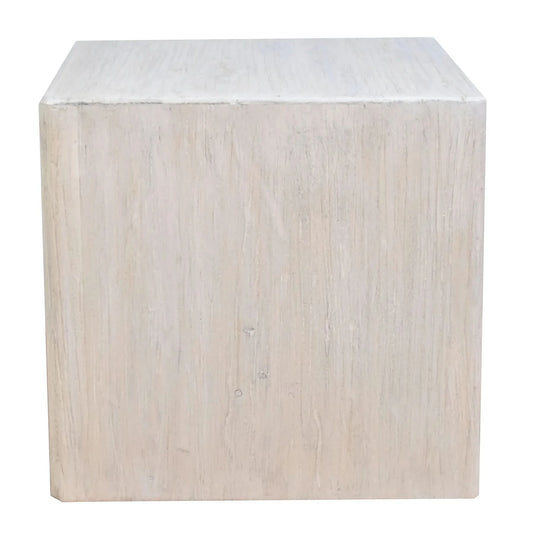 HAROUN RECLAIMED ELM SQUARE SIDE TABLE LAMP TABLE WHITE WITH DARK GRAINS