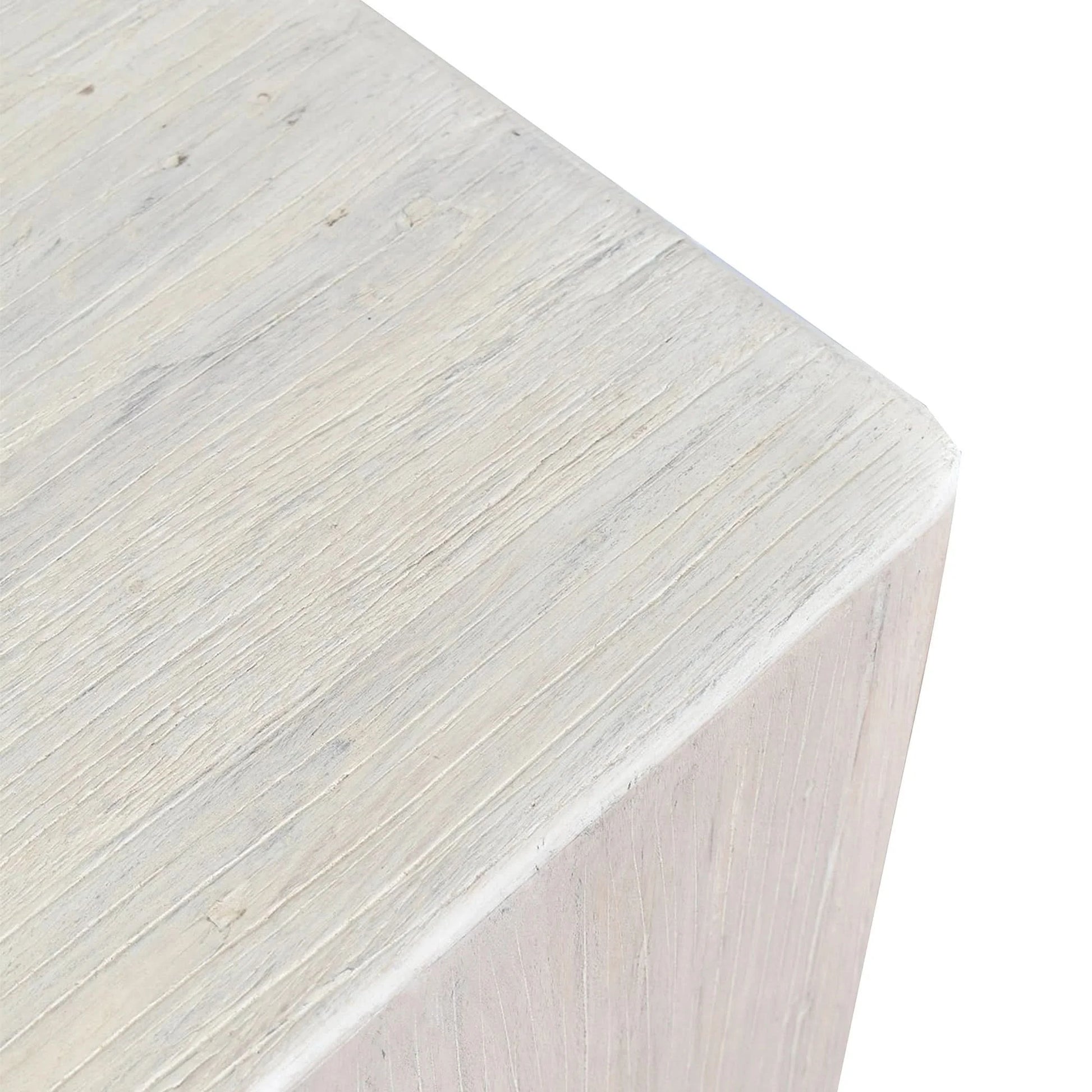 HAROUN RECLAIMED ELM SQUARE SIDE TABLE LAMP TABLE WHITE WITH DARK GRAINS - MyChocolateWood
