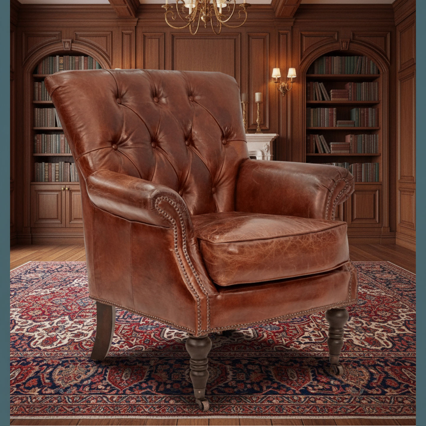 HARPER AGED LEATHER ARMCHAIR - MyChocolateWood