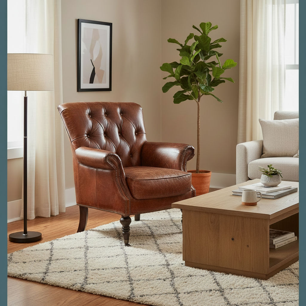 HARPER AGED LEATHER ARMCHAIR - MyChocolateWood