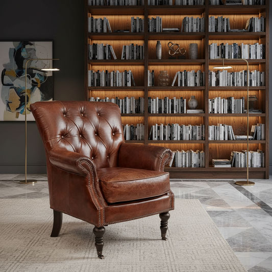 HARPER AGED LEATHER ARMCHAIR - MyChocolateWood