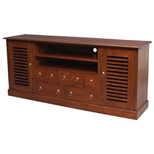 HAWAII SOLID MAHOGANY TV UNIT 2 DOORS 7 DRAWERS 187CM - MyChocolateWood