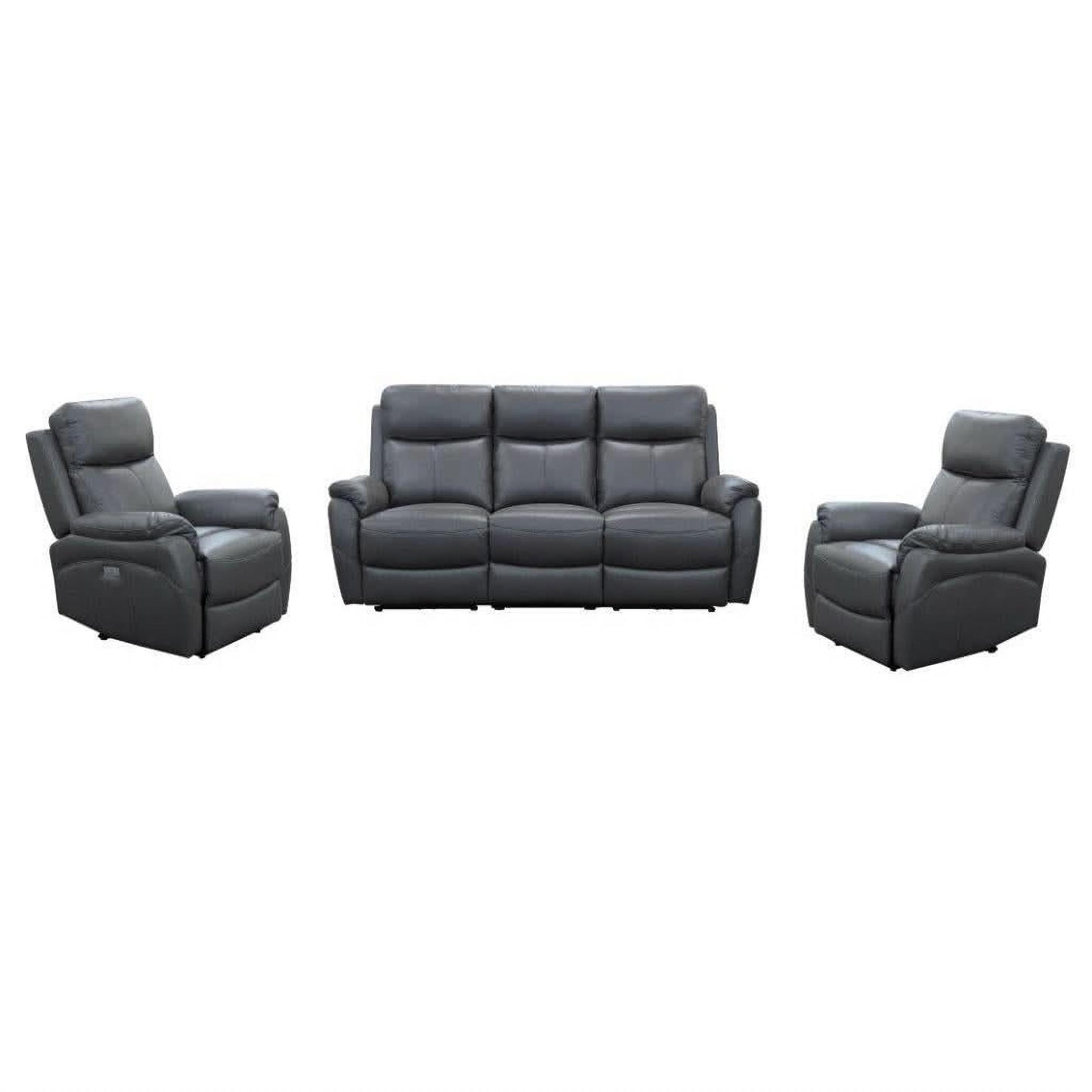 Hawes 3-Piece Electric Recliner Suite in Gunmetal - Chocolate Wood