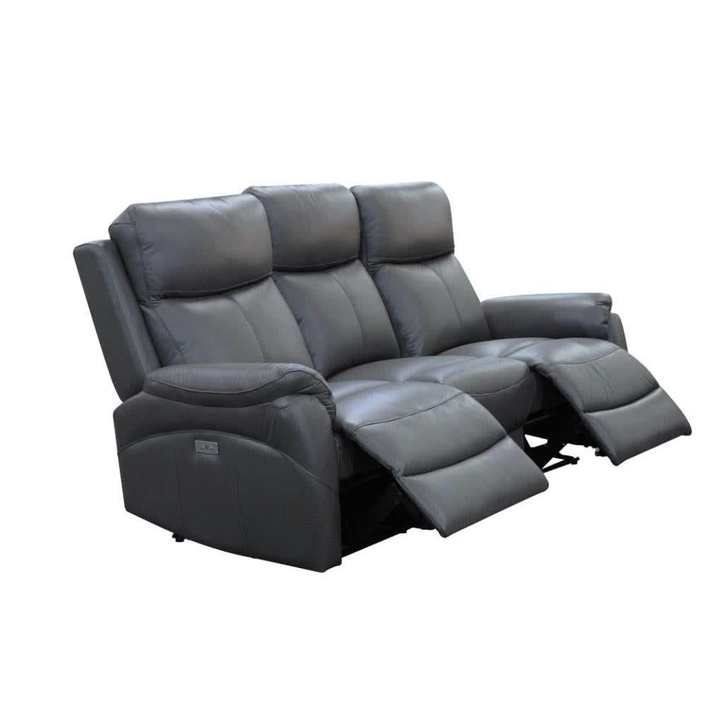 HAWES 3 PIECE ELECTRIC RECLINER 3-SEATER SOFA & 2 ARMCHAIRS GUNMETAL COLOUR - MyChocolateWood