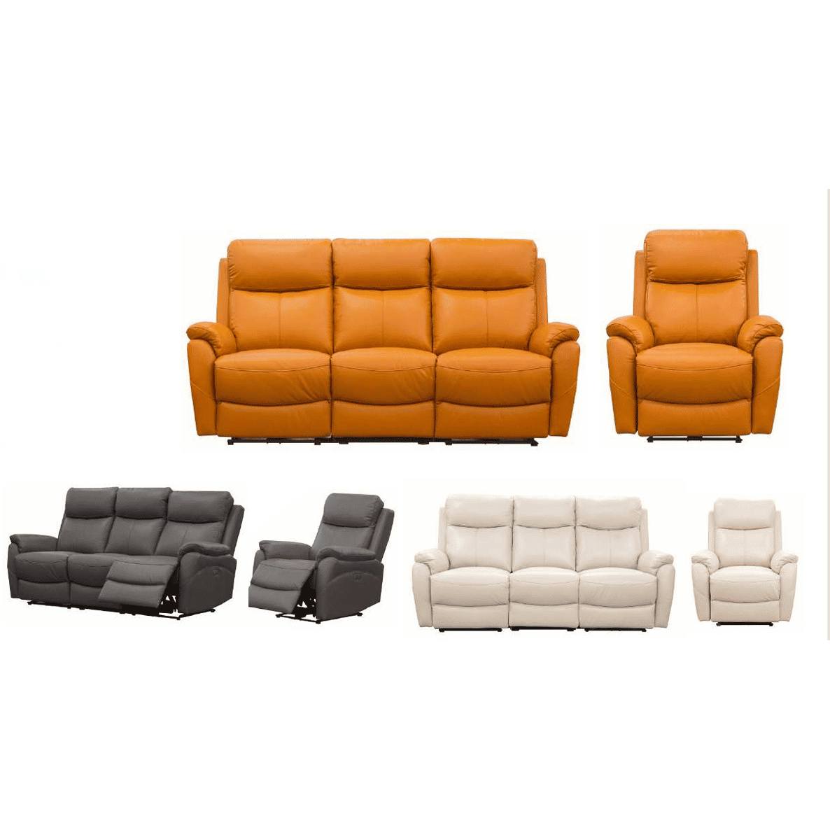 HAWES 3 PIECE ELECTRIC RECLINER 3-SEATER SOFA & 2 ARMCHAIRS TANGERINE COLOUR - MyChocolateWood