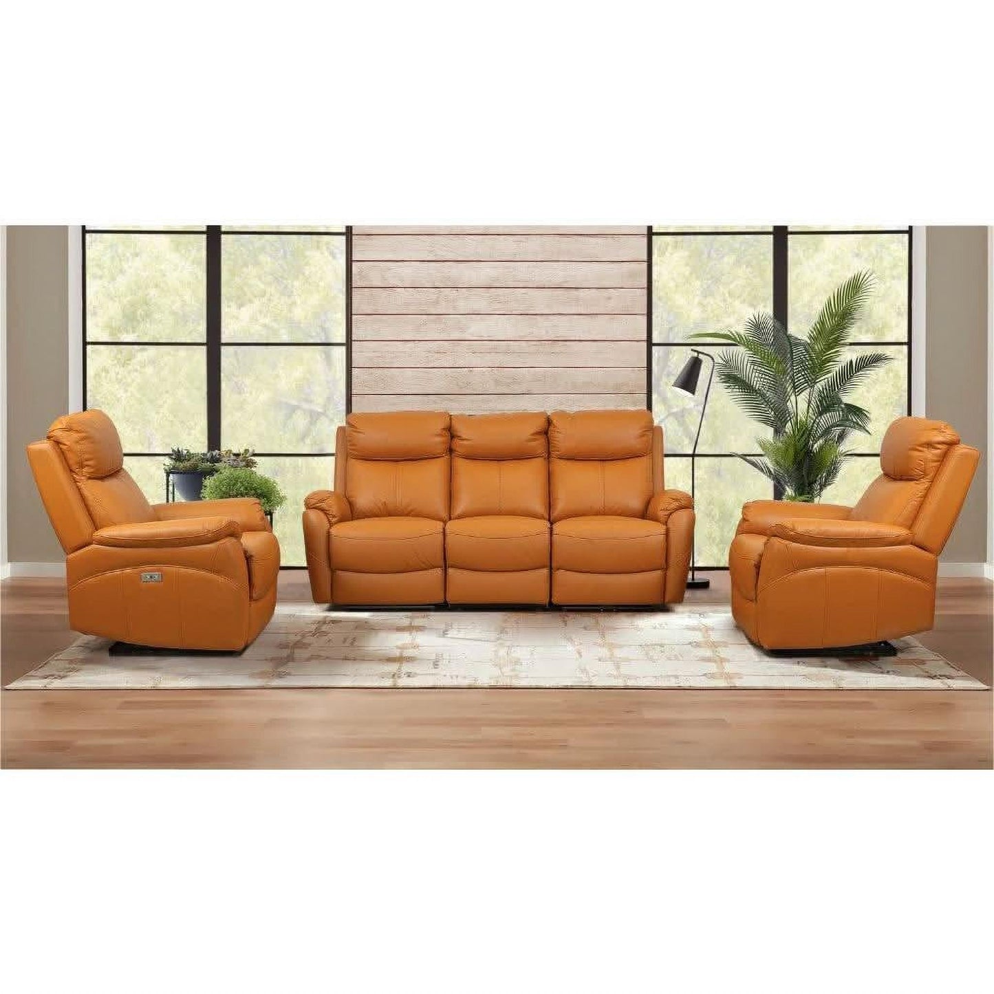 Hawes 3-Piece Electric Recliner Suite in Tangerine - Chocolate Wood