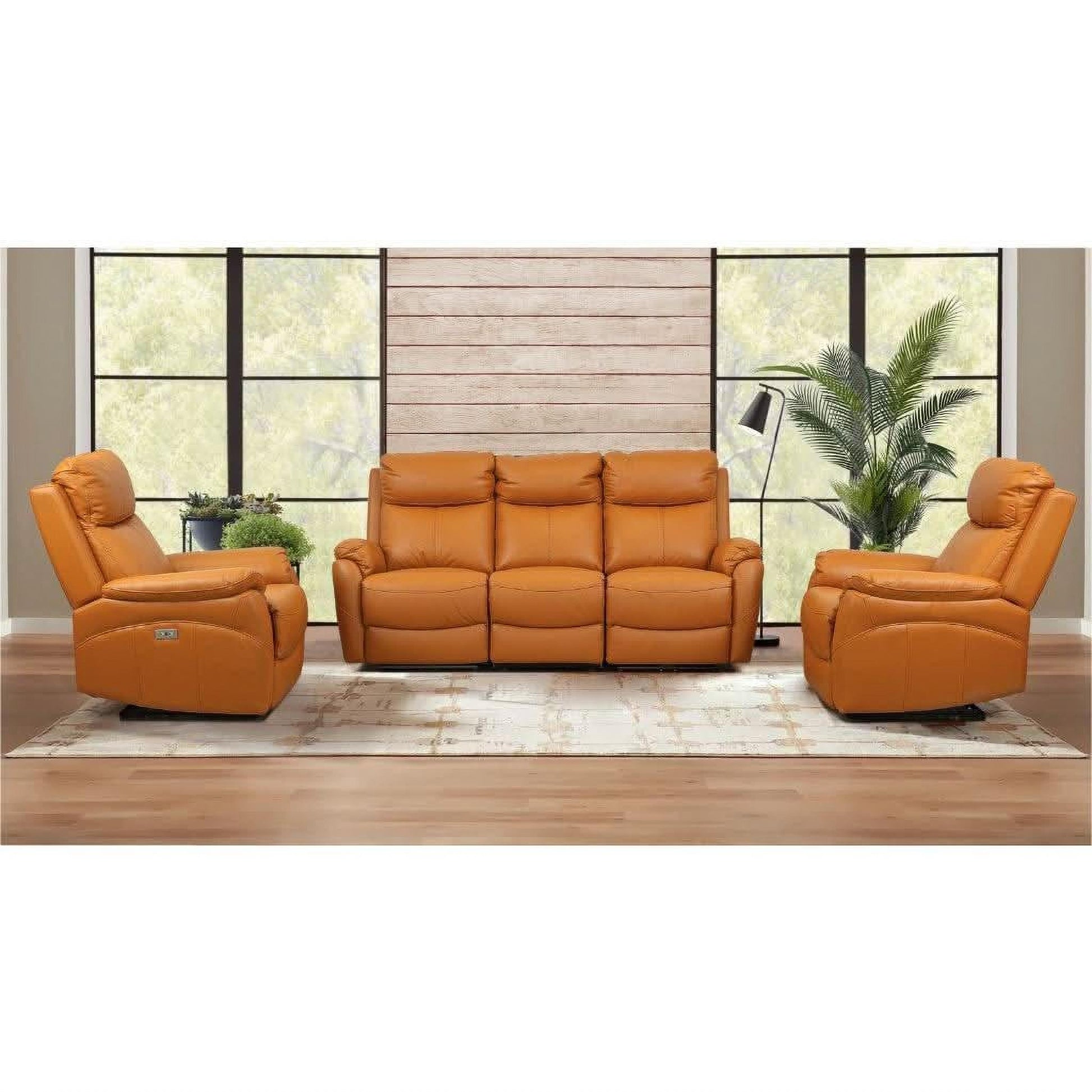 Hawes 3-Piece Electric Recliner Suite in Tangerine - Chocolate Wood