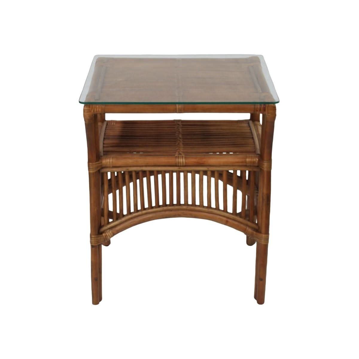 HENDERSON GLASS TOP RATTAN SIDE TABLE IN TOBACCO - MyChocolateWood