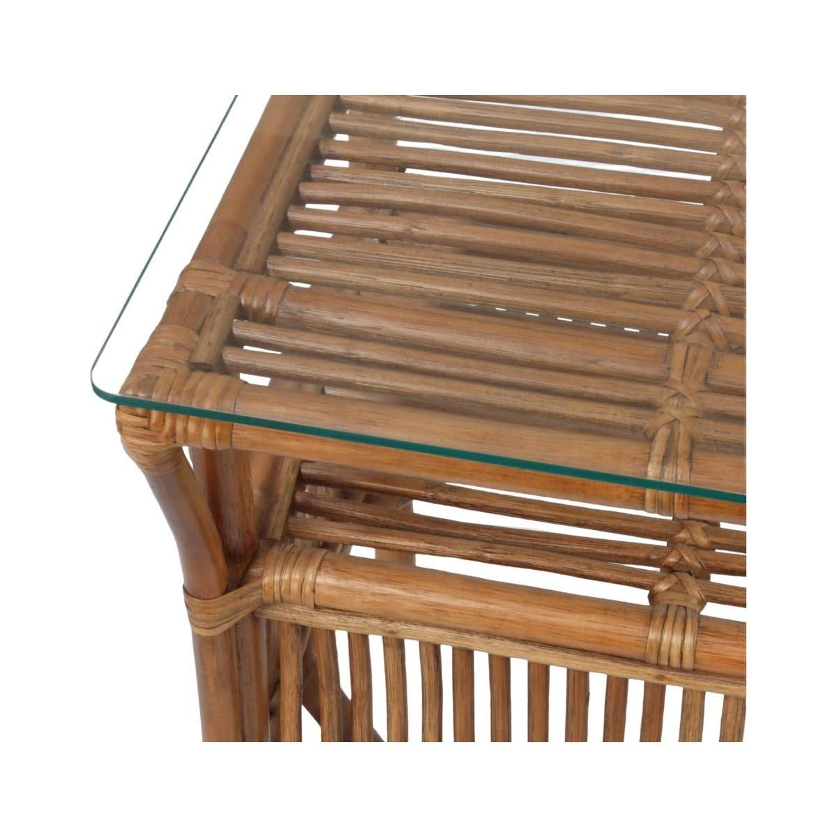 HENDERSON GLASS TOP RATTAN SIDE TABLE IN TOBACCO - MyChocolateWood