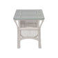 Henderson Glass Top Rattan Side Table in White - Chocolate Wood