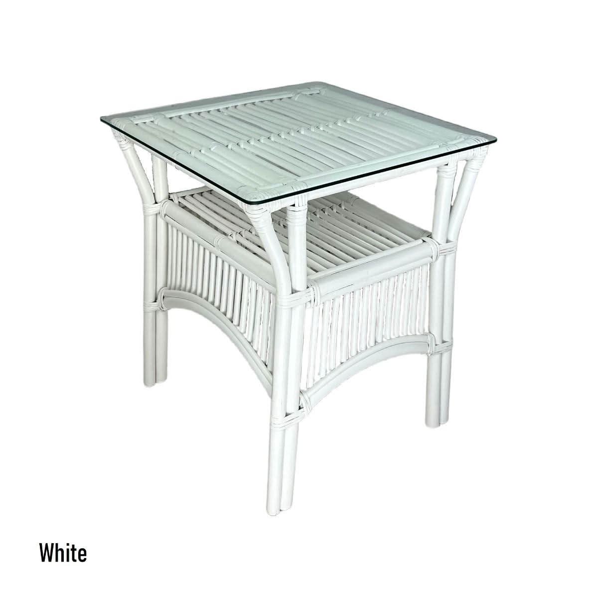 HENDERSON GLASS TOP RATTAN SIDE TABLE IN WHITE - MyChocolateWood