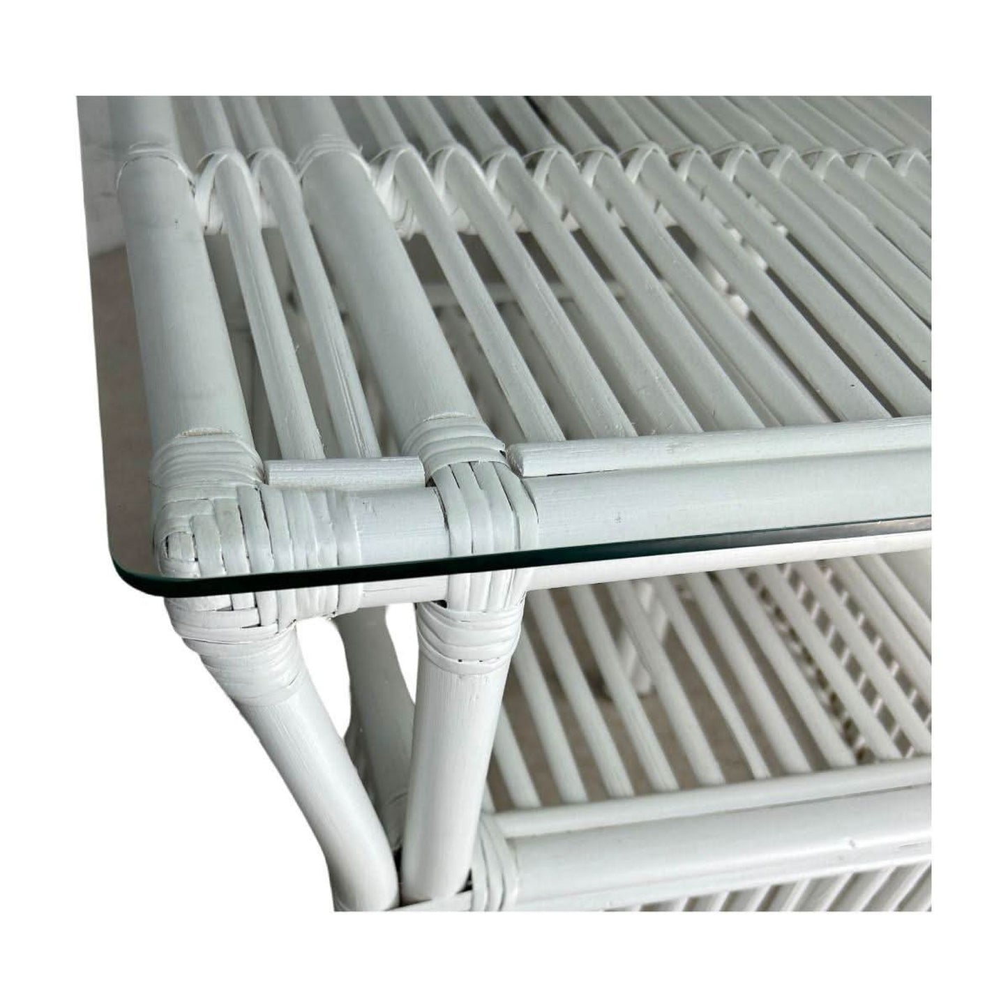 Henderson Glass Top Rattan Side Table in White - Chocolate Wood