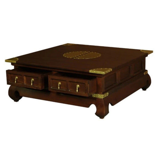 HIROKO CHINESE STYLE SOLID MAHOGANY SQUARE COFFEE TABLE 4 DRAWERS IN MAHOGANY COLOUR