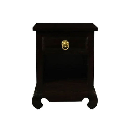 HIROKO OPIUM STYLE LEG 1 DRAW & 1 SHELF BEDISDE TABLE - CHOCOLATE - MyChocolateWood