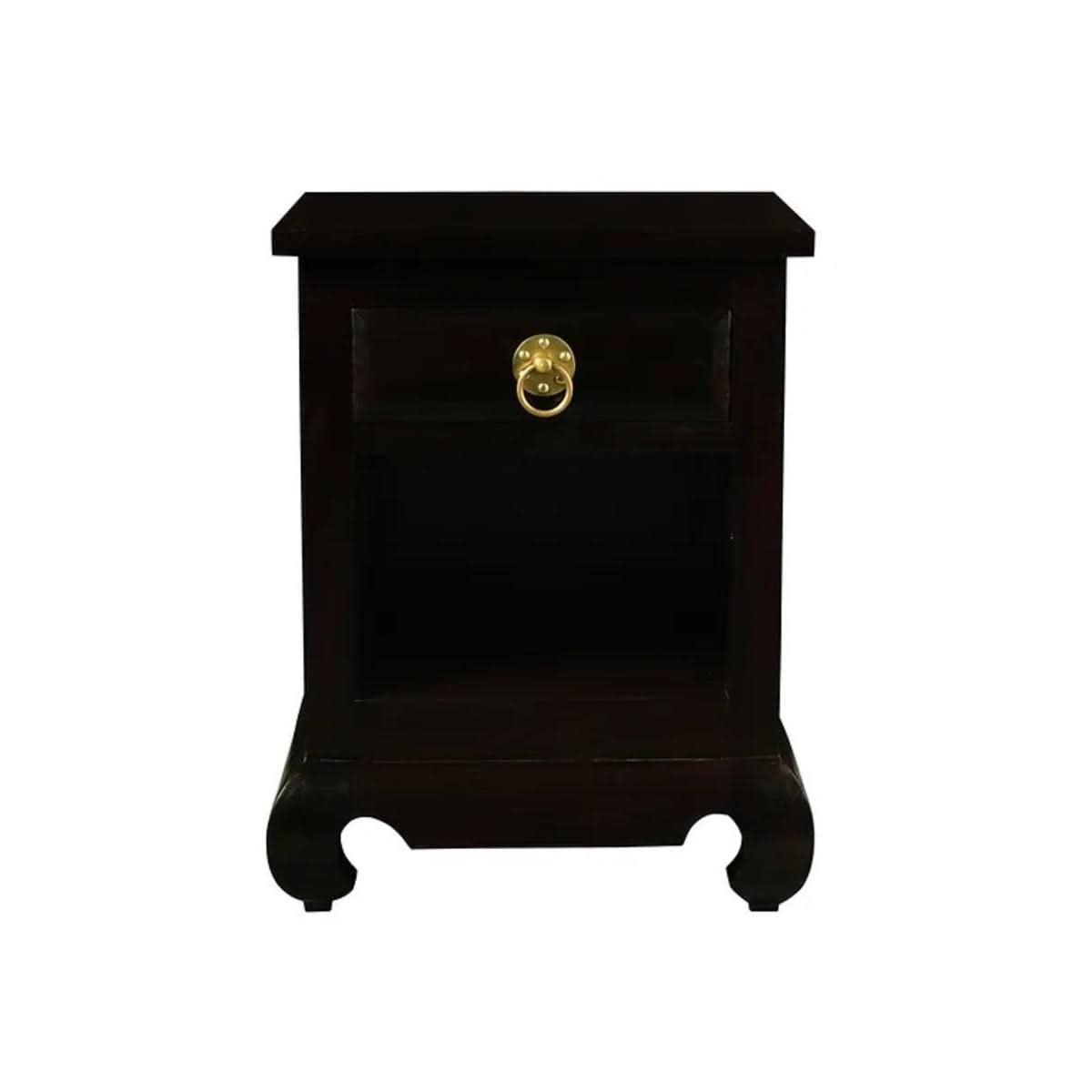 Hiroko Opium Leg 1-Drawer Bedside Table in Chocolate - Chocolate Wood