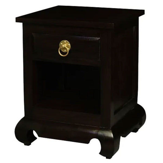 HIROKO OPIUM STYLE LEG 1 DRAW & 1 SHELF BEDISDE TABLE - CHOCOLATE - MyChocolateWood