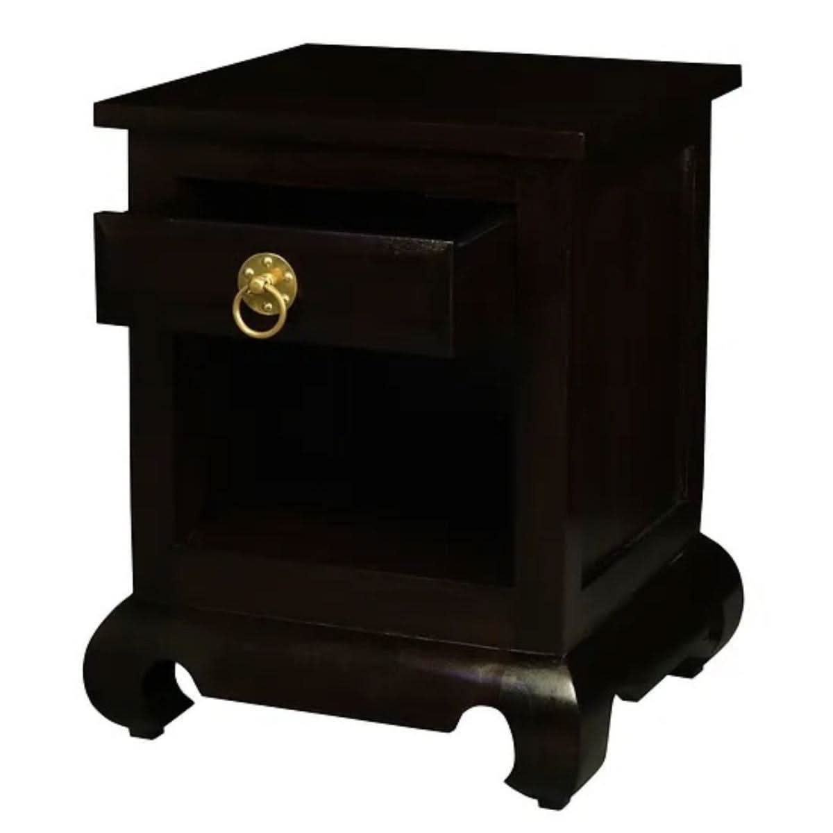 HIROKO OPIUM STYLE LEG 1 DRAW & 1 SHELF BEDISDE TABLE - CHOCOLATE - MyChocolateWood