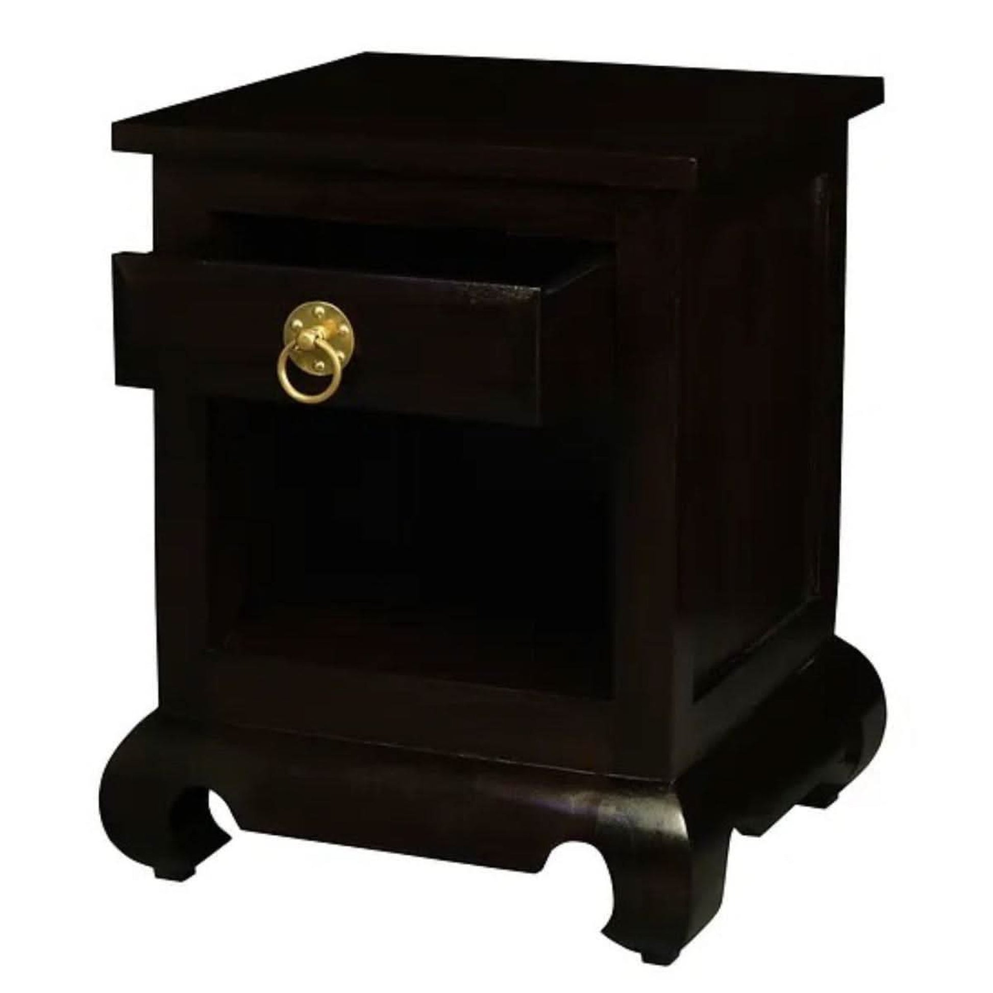 Hiroko Opium Leg 1-Drawer Bedside Table in Chocolate - Chocolate Wood