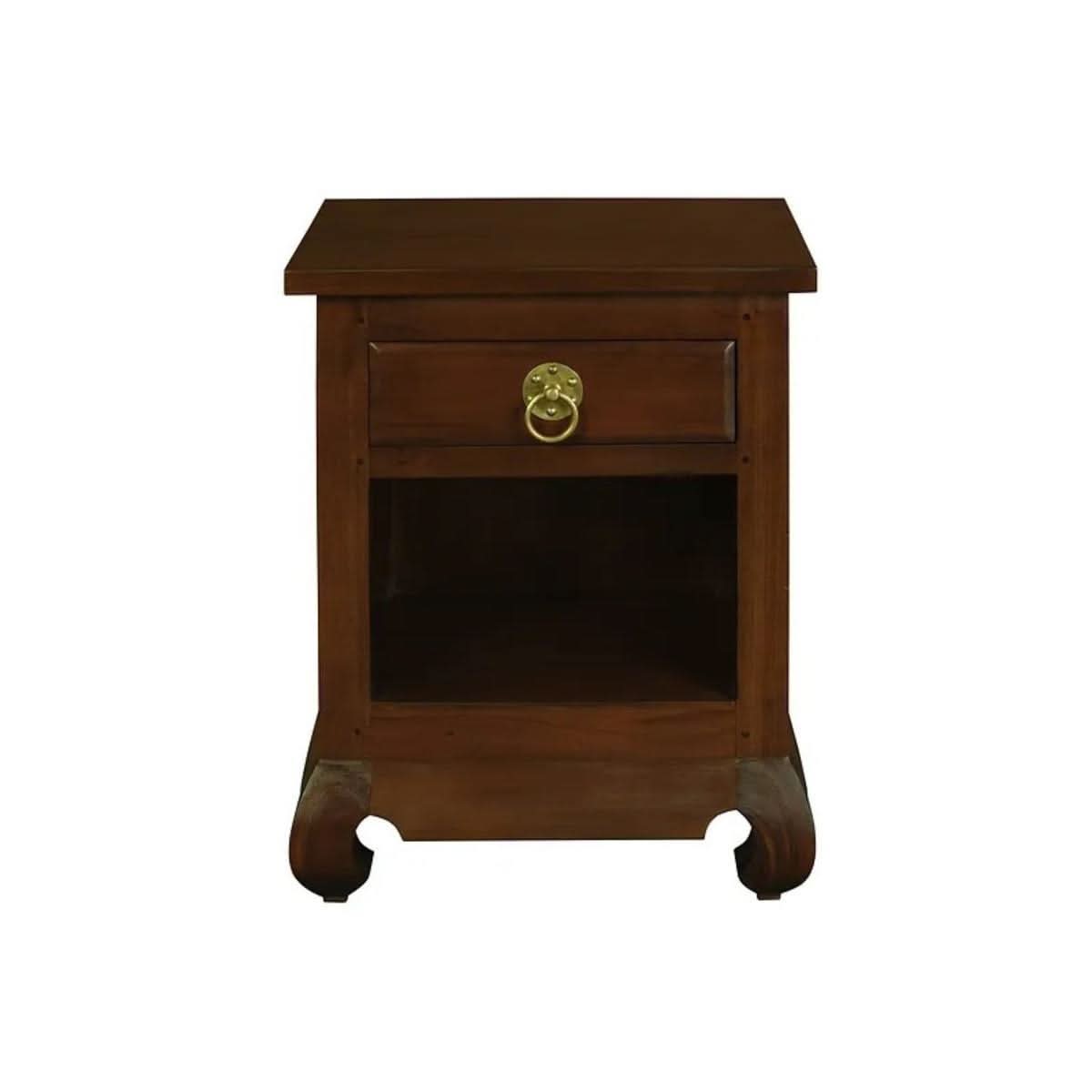 HIROKO OPIUM STYLE LEG 1 DRAWER & 1 SHELF BEDSIDE TABLE - MAHOGANY - MyChocolateWood
