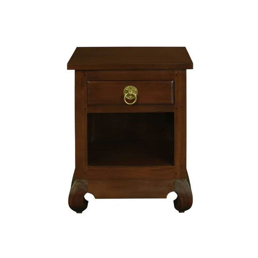 HIROKO OPIUM STYLE LEG 1 DRAWER & 1 SHELF BEDSIDE TABLE - MAHOGANY - MyChocolateWood