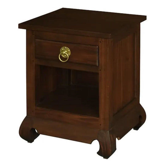 HIROKO OPIUM STYLE LEG 1 DRAWER & 1 SHELF BEDSIDE TABLE - MAHOGANY - MyChocolateWood