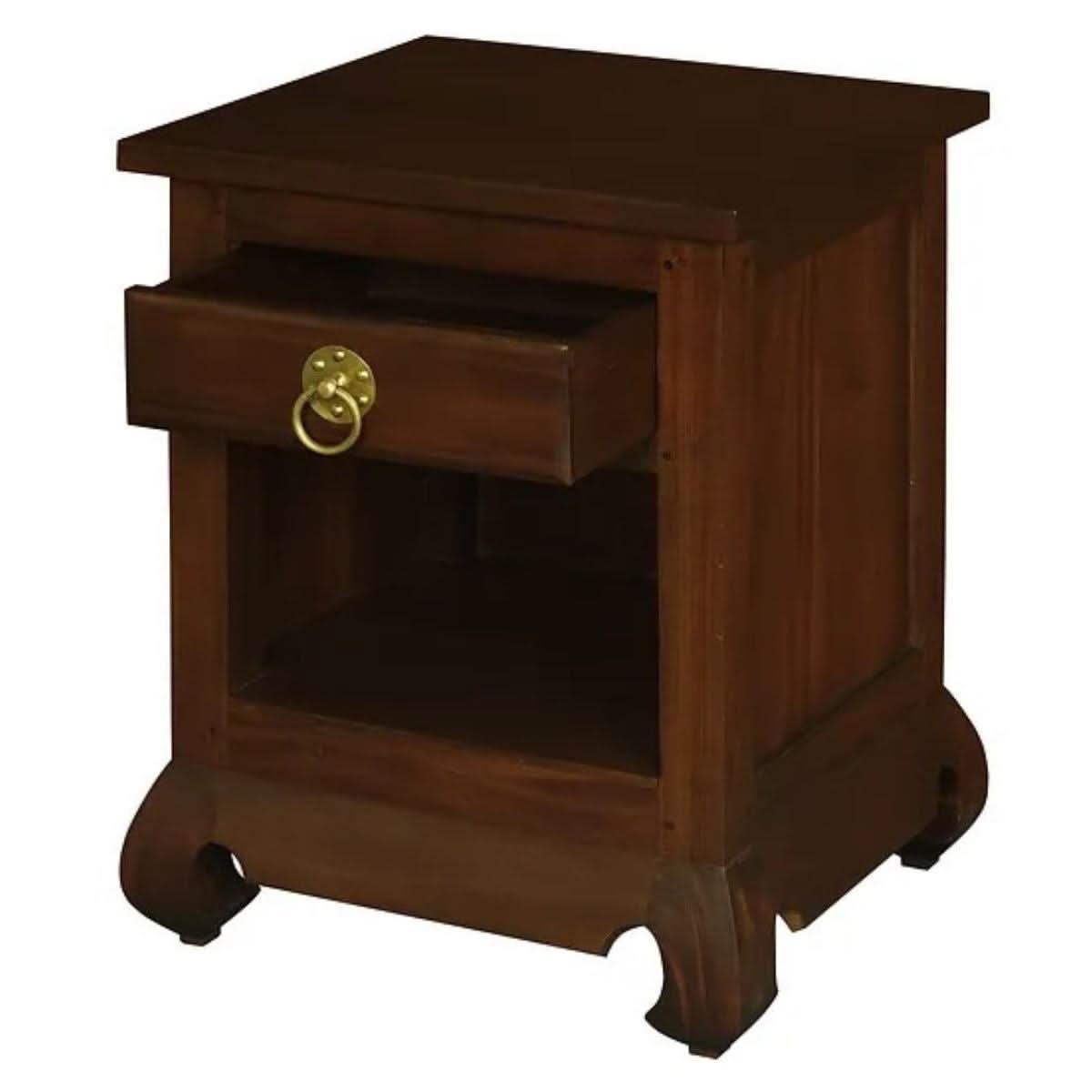 HIROKO OPIUM STYLE LEG 1 DRAWER & 1 SHELF BEDSIDE TABLE - MAHOGANY - MyChocolateWood