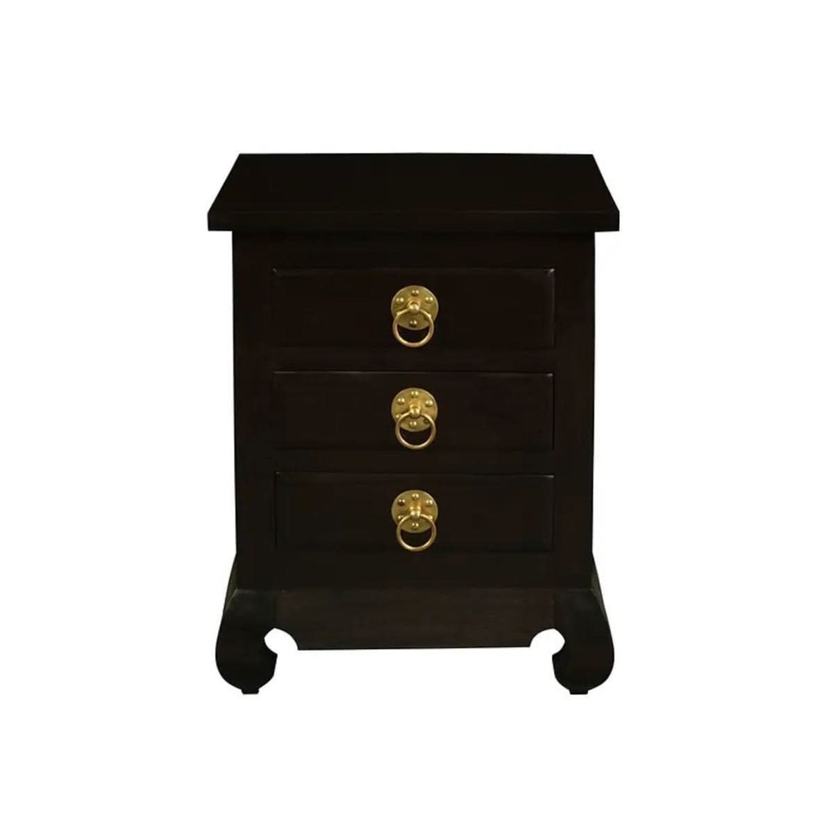 HIROKO OPIUM STYLE LEG 3 DRAWERS BEDSIDE TABLE - CHOCOLATE - MyChocolateWood
