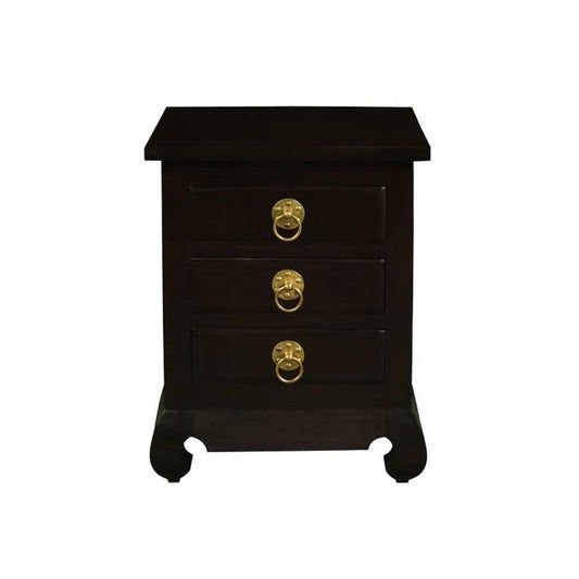 HIROKO OPIUM STYLE LEG 3 DRAWERS BEDSIDE TABLE - CHOCOLATE - MyChocolateWood
