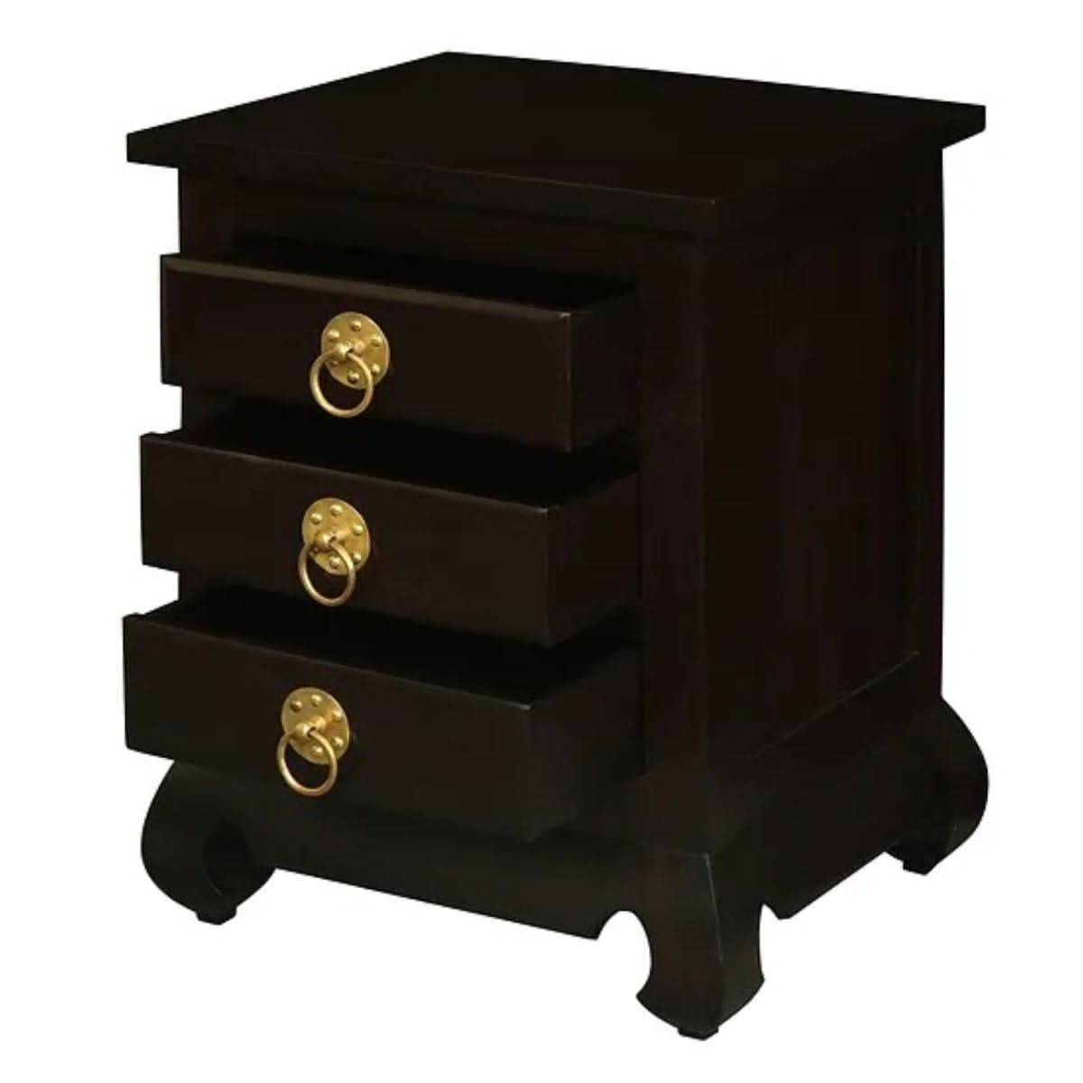 HIROKO OPIUM STYLE LEG 3 DRAWERS BEDSIDE TABLE - CHOCOLATE - MyChocolateWood