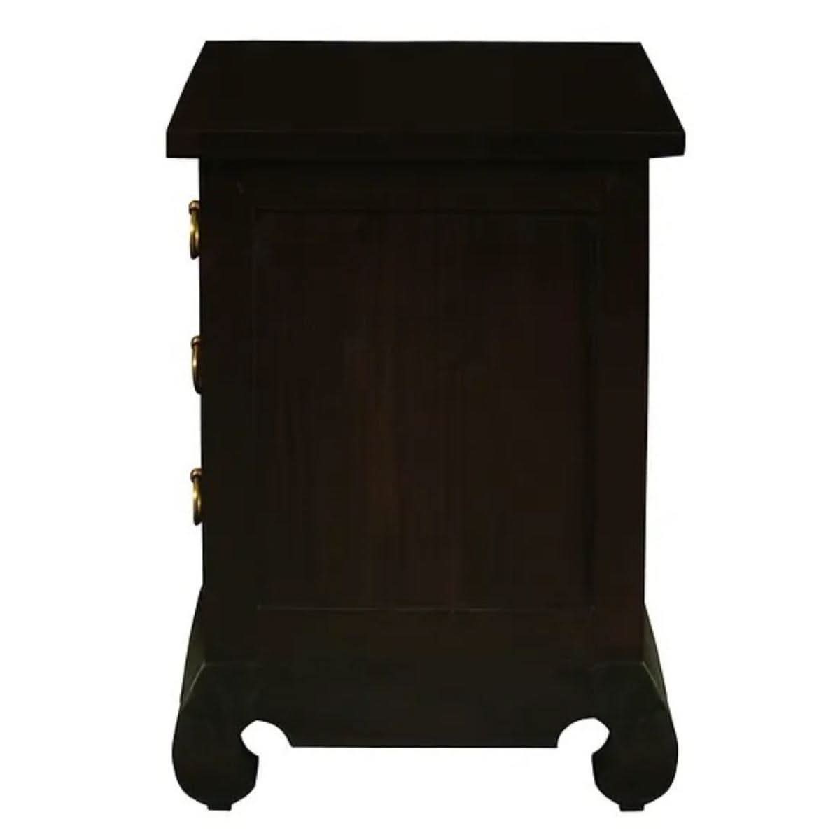 HIROKO OPIUM STYLE LEG 3 DRAWERS BEDSIDE TABLE - CHOCOLATE - MyChocolateWood