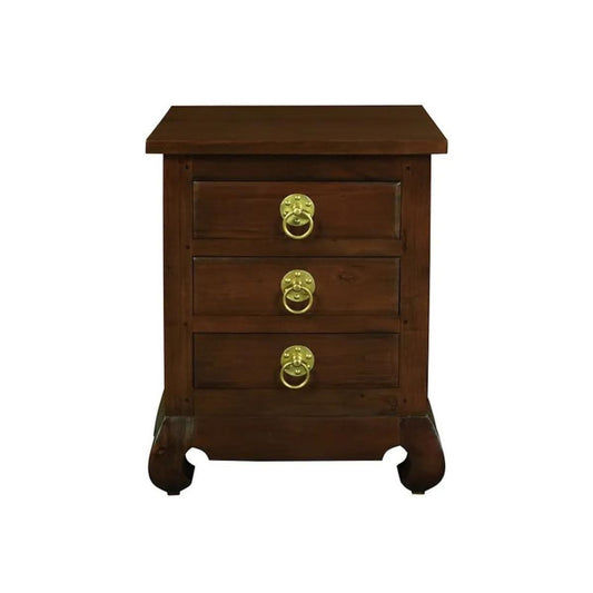 HIROKO OPIUM STYLE LEG 3 DRAWERS BEDSIDE TABLE - MAHOGANY - MyChocolateWood