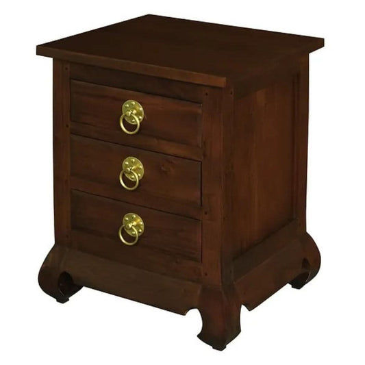 HIROKO OPIUM STYLE LEG 3 DRAWERS BEDSIDE TABLE - MAHOGANY - MyChocolateWood