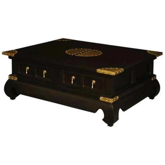 HIROKO SOLID MAHOGANY CHINESE STYLE RECTANGULAR COFFEE TABLE 4 DRAWERS IN CHOCOLATE COLOUR - MyChocolateWood