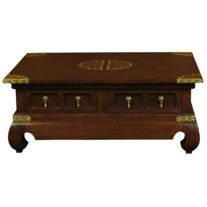 HIROKO SOLID MAHOGANY CHINESE STYLE RECTANGULAR COFFEE TABLE 4 DRAWERS IN MAHOGANY COLOUR