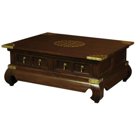 HIROKO SOLID MAHOGANY CHINESE STYLE RECTANGULAR COFFEE TABLE 4 DRAWERS IN MAHOGANY COLOUR