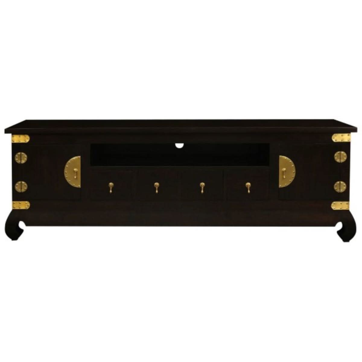 HIROKO SOLID MAHOGANY CHINESE STYLE TV UNIT 2 DOORS & 4 DRAWERS IN CHOCOLATE 190 CM - MyChocolateWood