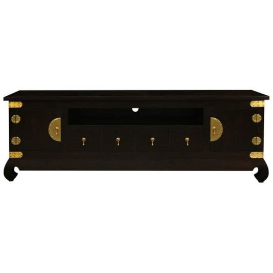 HIROKO SOLID MAHOGANY CHINESE STYLE TV UNIT 2 DOORS & 4 DRAWERS IN CHOCOLATE 190 CM - MyChocolateWood
