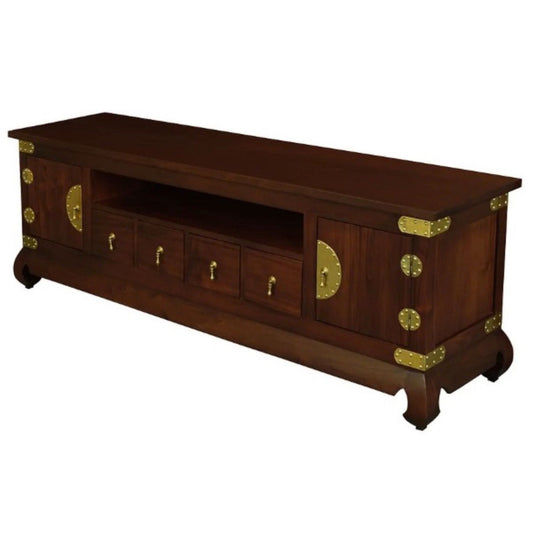 HIROKO SOLID MAHOGANY CHINESE STYLE TV UNIT 2 DOORS & 4 DRAWERS IN MAHOGANY 190CM