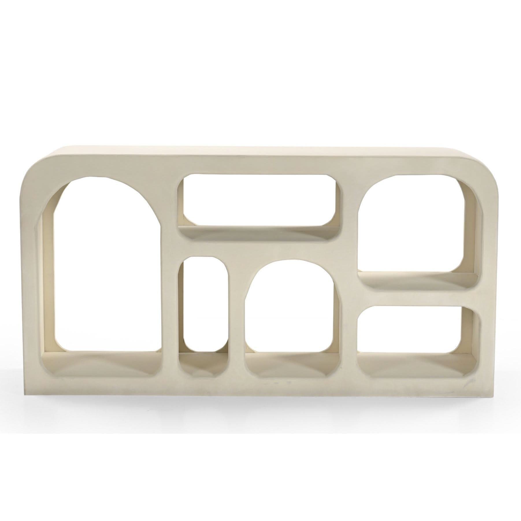 HORIZON MANGO WOOD LOW BOOKCASE IN CREAM CONCRETE FINISH - MyChocolateWood