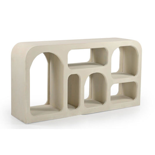 HORIZON MANGO WOOD LOW BOOKCASE IN CREAM CONCRETE FINISH - MyChocolateWood