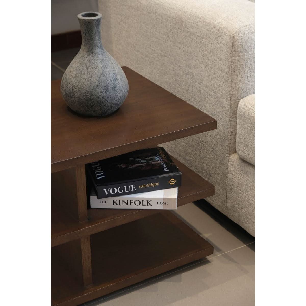Hudson Solid Mindi Timber Square Side Table / Lamp Table in Walnut - Chocolate Wood