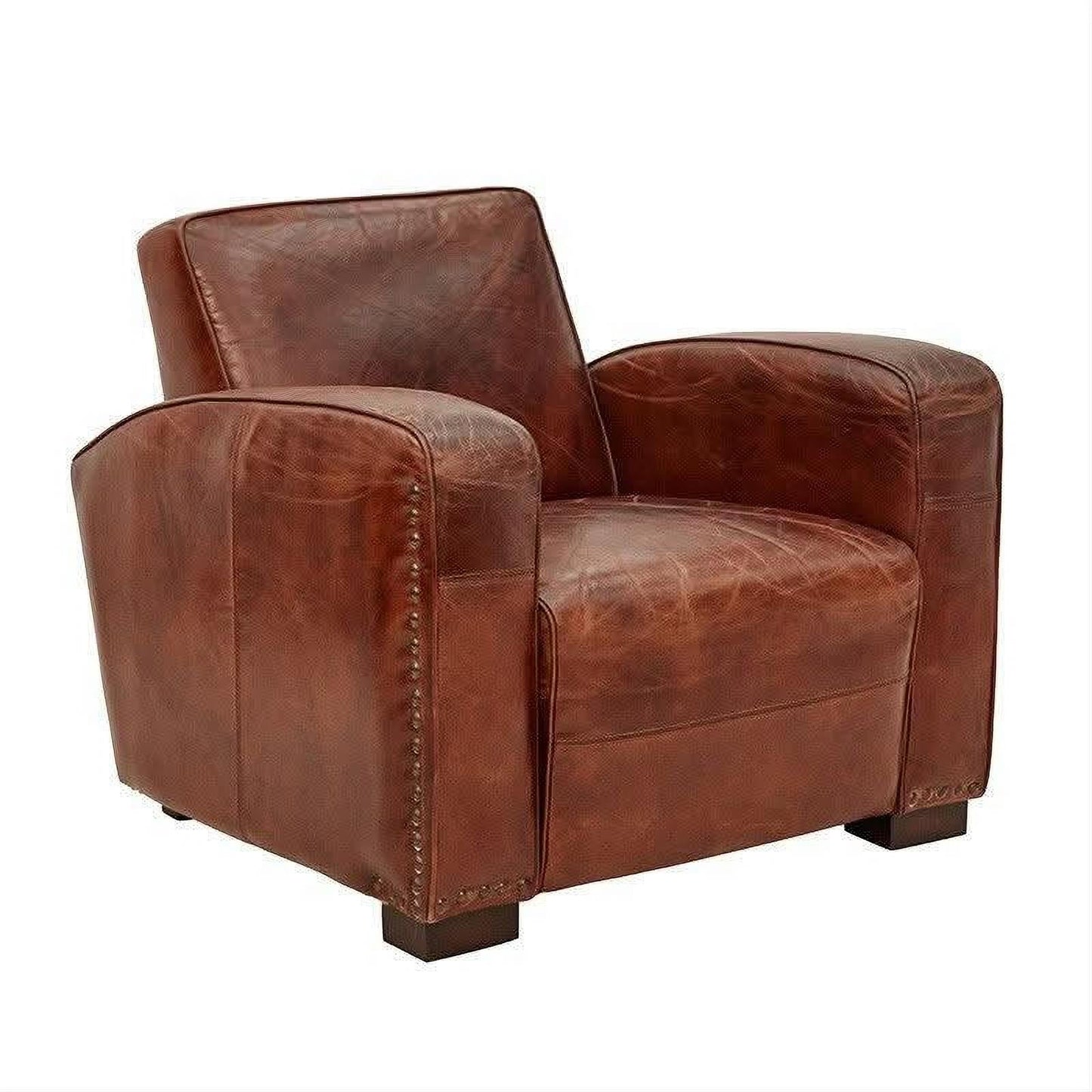 HUXLEY CLUB AGED LEATHER ARMCHAIR IN VINTAGE BROWN- BOLD BRASS STUD DETAILING