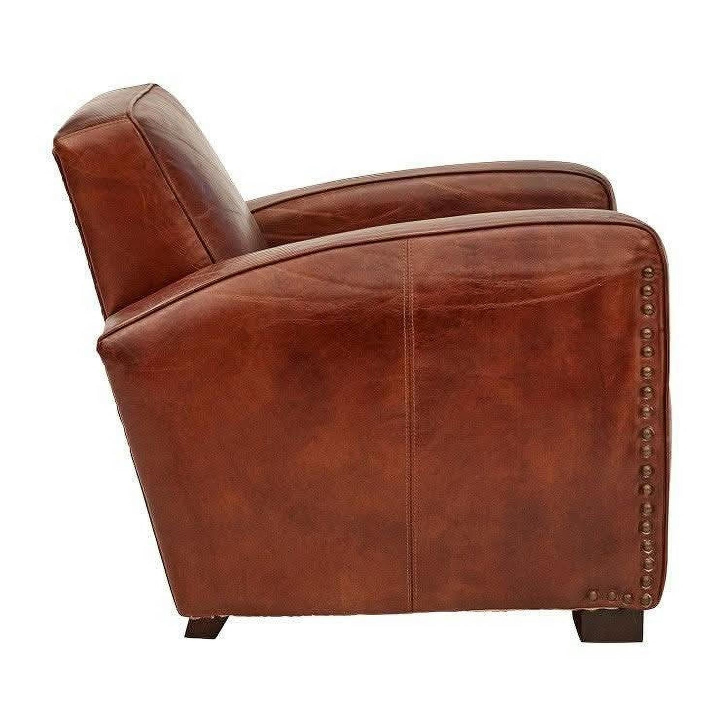 HUXLEY CLUB AGED LEATHER ARMCHAIR IN VINTAGE BROWN- BOLD BRASS STUD DETAILING