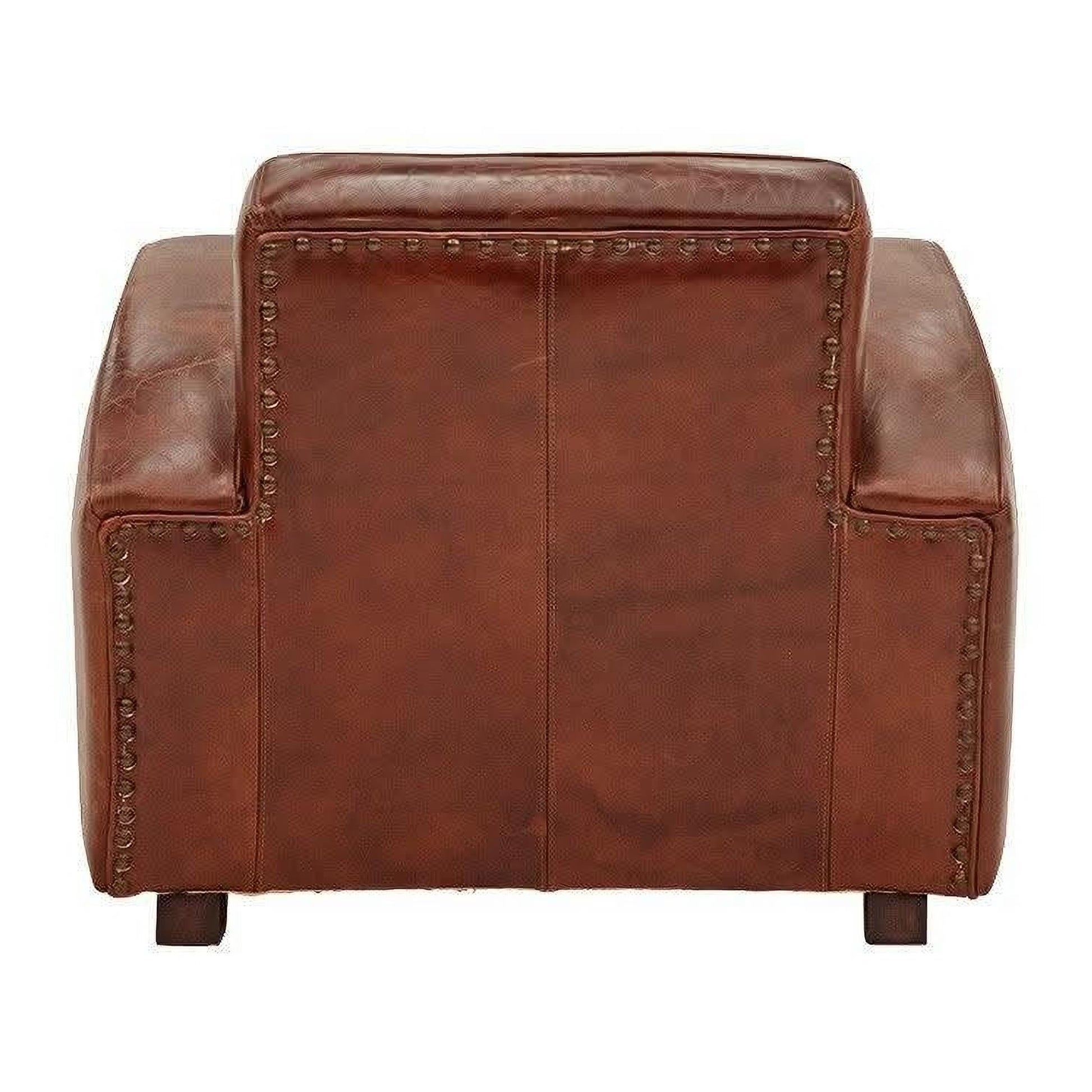 HUXLEY CLUB AGED LEATHER ARMCHAIR IN VINTAGE BROWN- BOLD BRASS STUD DETAILING