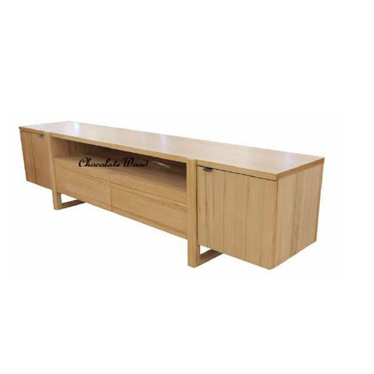 IBARRA SOLID & VENEER BLUE GUM TIMBER ETU TELEVISION UNIT 2 DOORS 2 DRAWERS NATURAL - MyChocolateWood