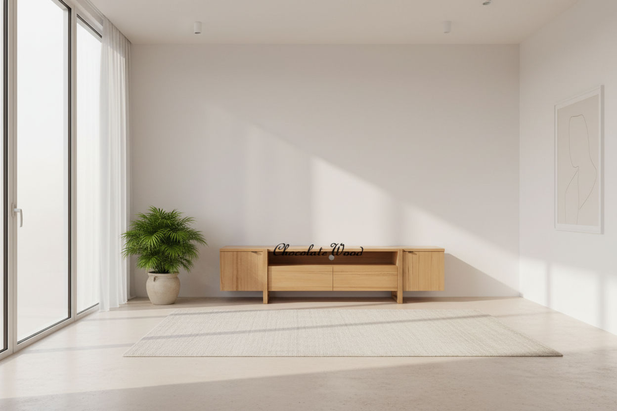 IBARRA SOLID & VENEER BLUE GUM TIMBER  ETU TELEVISION UNIT 2 DOORS 2 DRAWERS NATURAL - MyChocolateWood