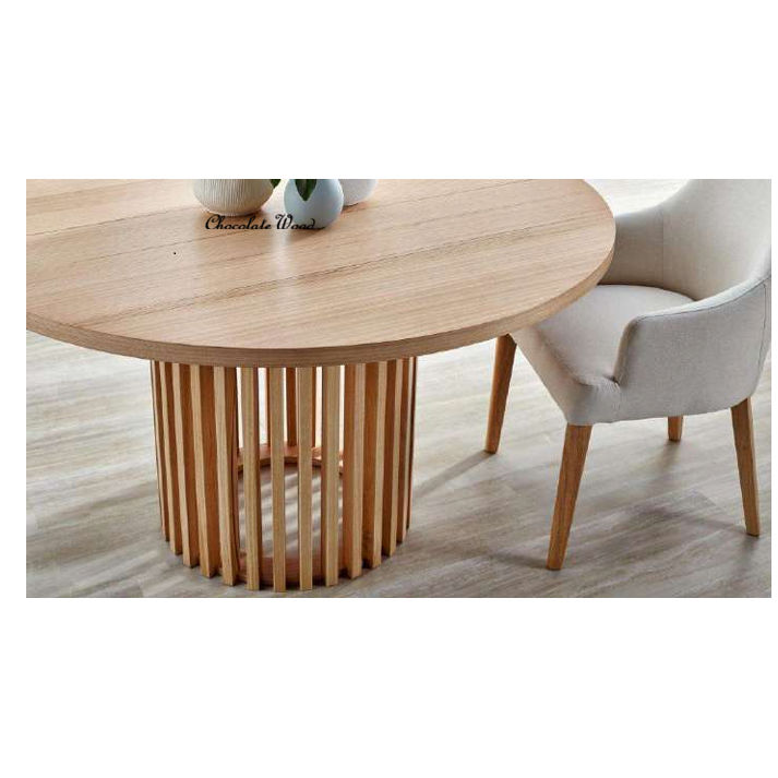 IBARRA SOLID & VENEER BLUE GUM TIMBER ROUND DINING TABLE NATURAL - MyChocolateWood