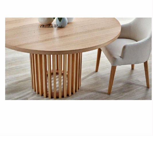 IBARRA SOLID & VENEER BLUE GUM TIMBER ROUND DINING TABLE NATURAL
