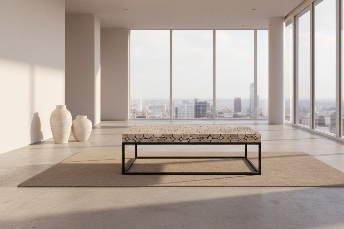 Iberia Driftwood and Stainless Steel Coffee Table 120CM - MyChocolateWood