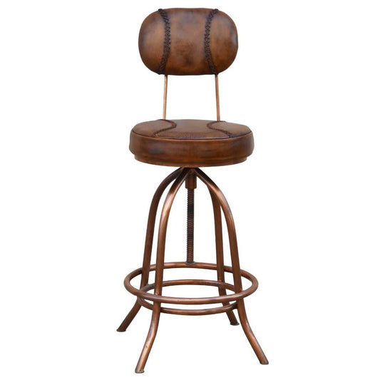 INDUSTRIAL LEATHER WIND UP BAR CHAIR/BAR STOOL IRON & LEATHER - MyChocolateWood